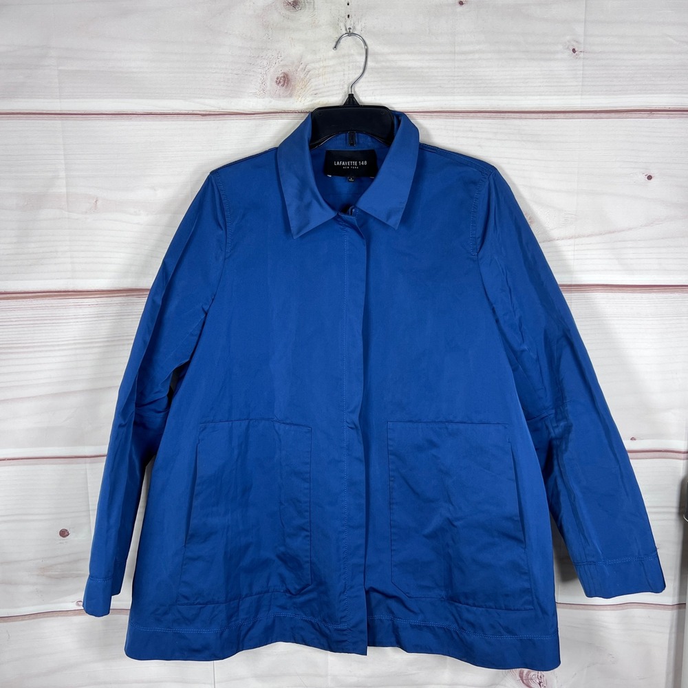 Lafayette 148 Jacket Womens Large Blue A-Line Pockets Casual Lightweight Classic